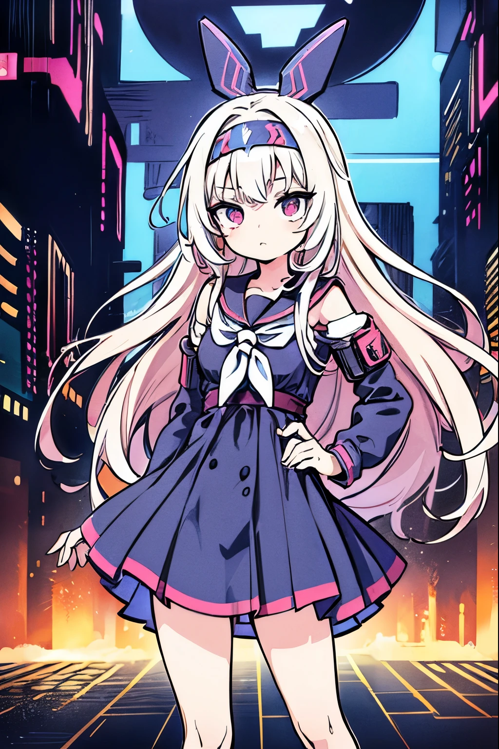 (anime girl in a dress and headband standing in front of a building, digital cyberpunk anime art, digital cyberpunk - anime art, anime cyberpunk art, cyberpunk anime girl, cyberpunk anime girl mech, anime style 4 k, best anime 4k konachan wallpaper, cyber school girl, cyberpunk anime art, portrait anime space cadet girl, anime girl of the future, dreamy cyberpunk girl
