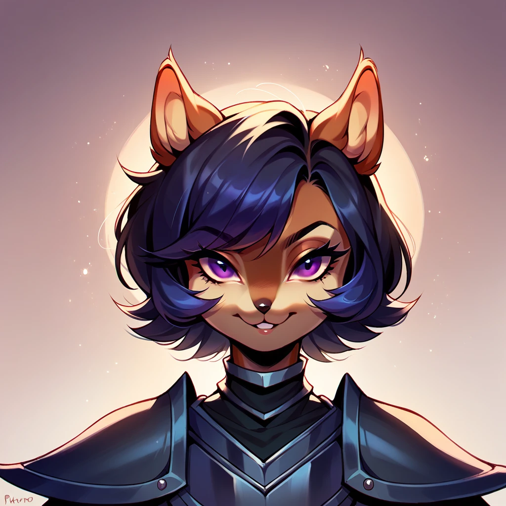 4ears 5eyes, score_9, score_8_up, score_7_up, score_6_up, chipmunk, with ebony black fur and purple eyes in demonic armor