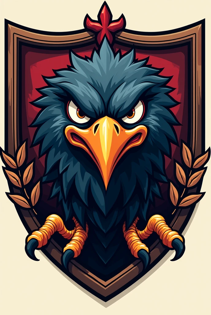 Create a cartoonish image of an evil-looking eagle inside a shield