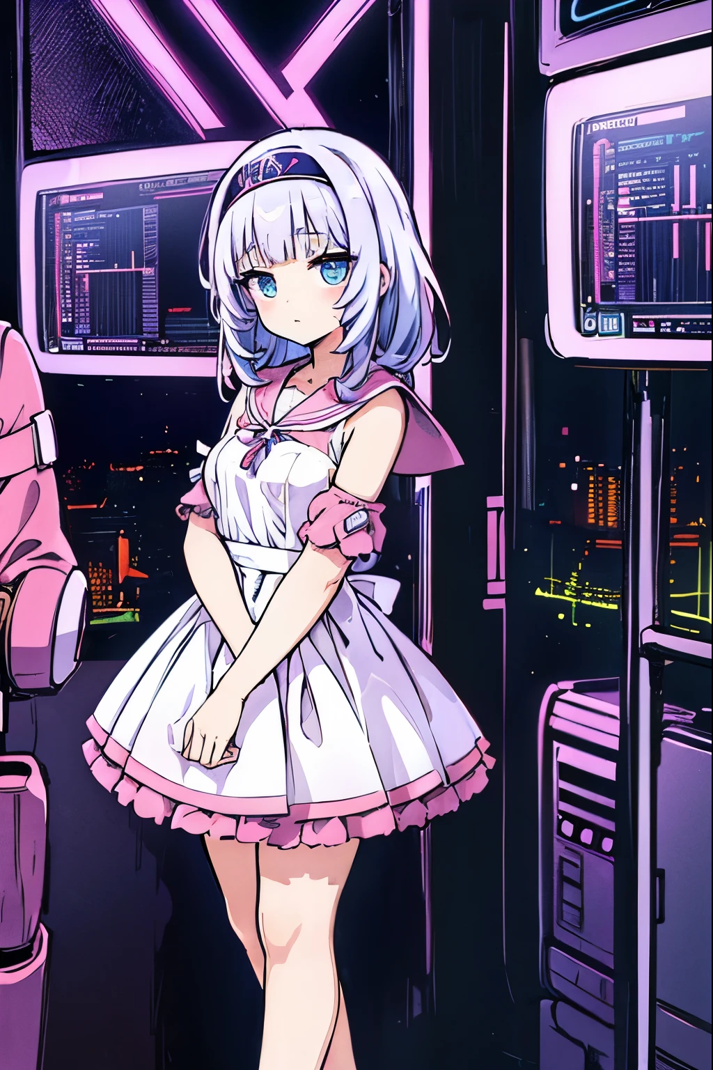 (anime girl in a dress and headband standing in front of a building, digital cyberpunk anime art, digital cyberpunk - anime art, anime cyberpunk art, cyberpunk anime girl, cyberpunk anime girl mech, anime style 4 k, best anime 4k konachan wallpaper, cyber school girl, cyberpunk anime art, portrait anime space cadet girl, anime girl of the future, dreamy cyberpunk girl
