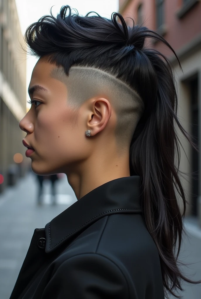 Short on the sides and top, with long layers in the back. This gives a contemporary twist to the classic mullet