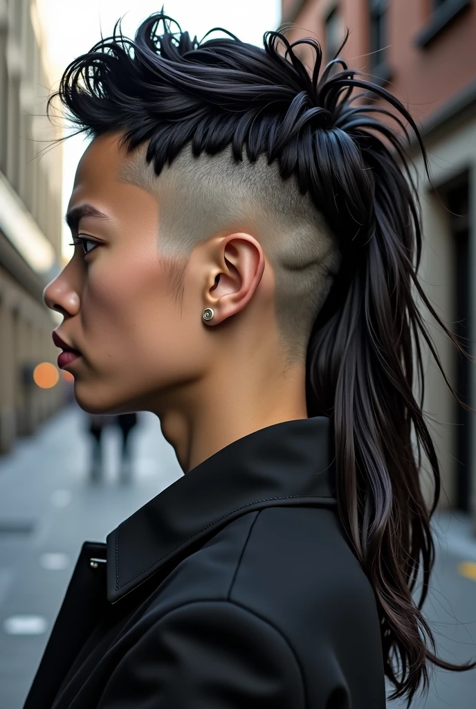 Short on the sides and top, with long layers in the back. This gives a contemporary twist to the classic mullet