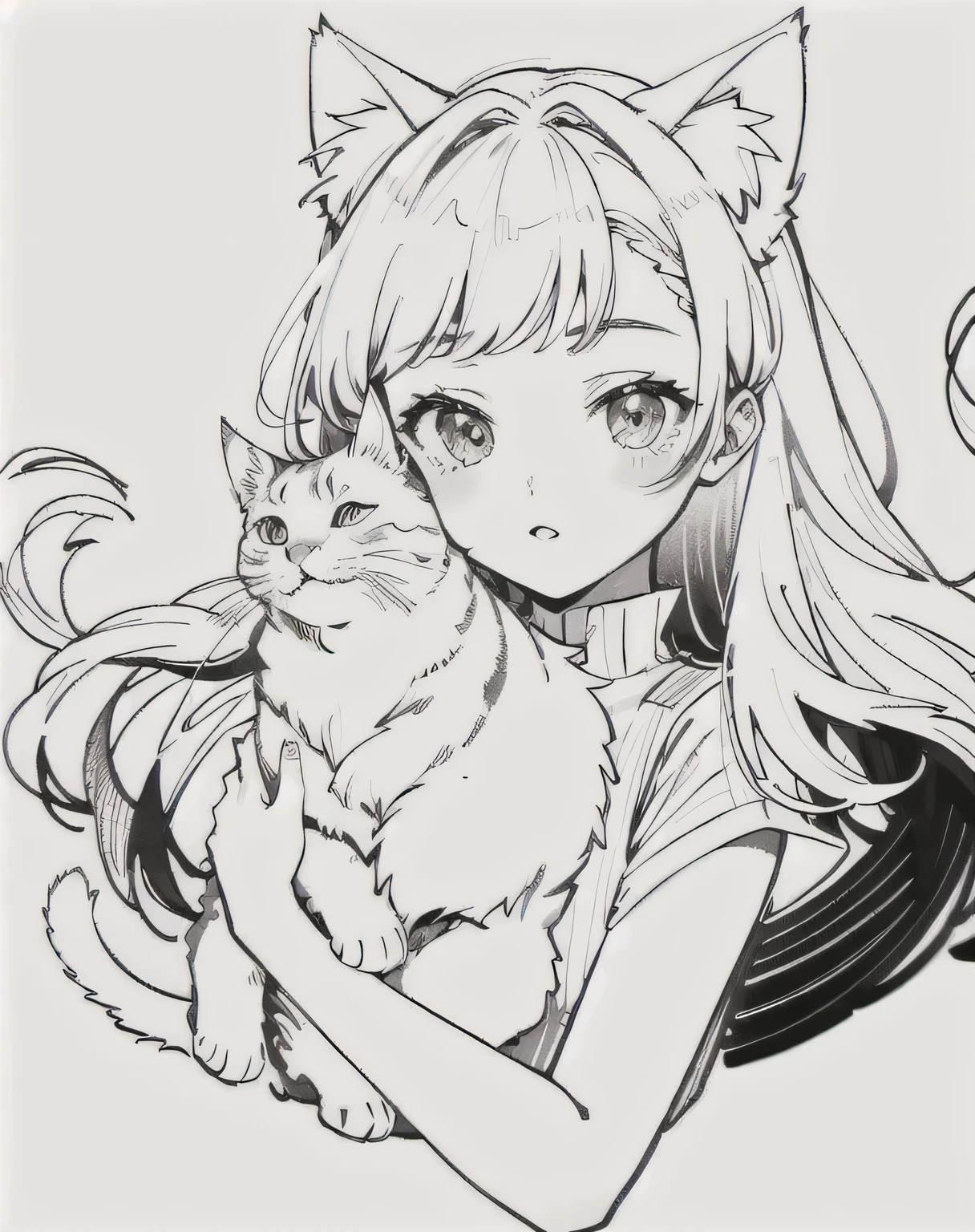 coloring page, b&w, line art, cat , adorable, (best quality,4k,8k,highres,masterpiece:1.2),ultra-detailed