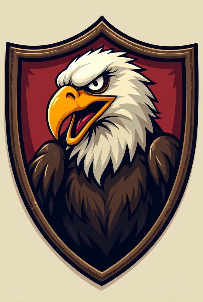 Create a cartoonish image of an evil-looking eagle,inside a shield!