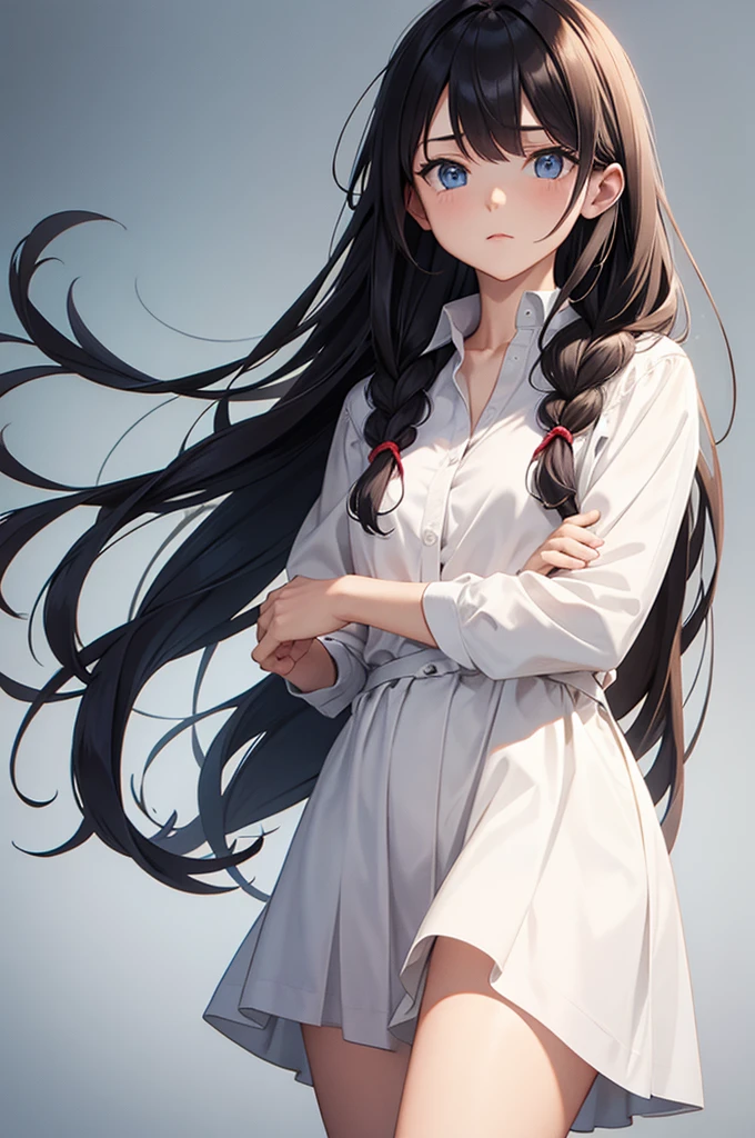 a junior high school student, female, beautiful and cute, solo character, (black single sidelock hair), bright eyes, gradient eyes, school unifrom, breeze blow, ((green background for delete)),(anime style), (cinematic lighting), (ray tracing), ((reflection light)), ((half-body-shot)), atmospheric perspective, masterpiece, accurate, ((best quality)), high quality, super detail, high details, anatomically correct, highRes, 1080p,