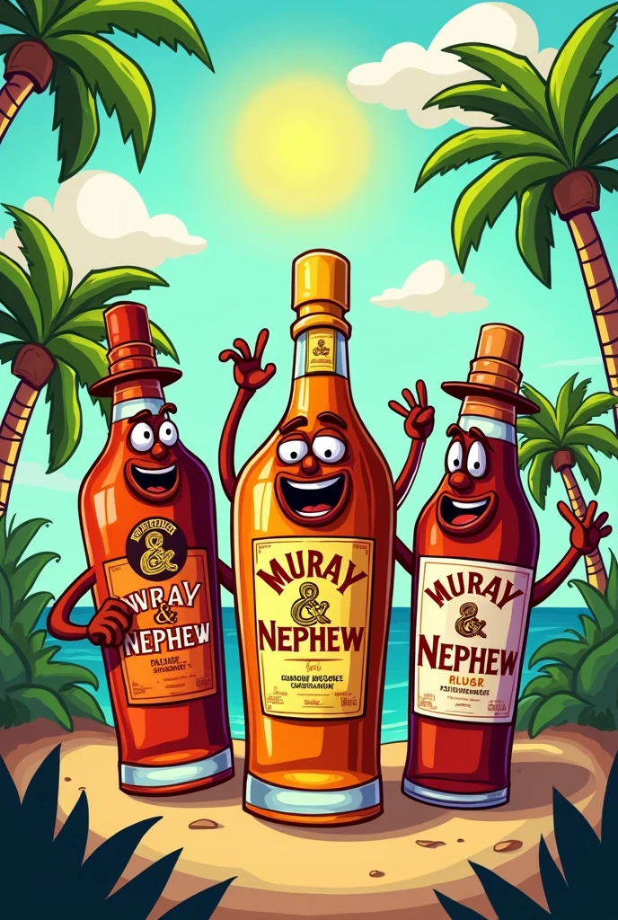 cartoon of wray and nephew bottles