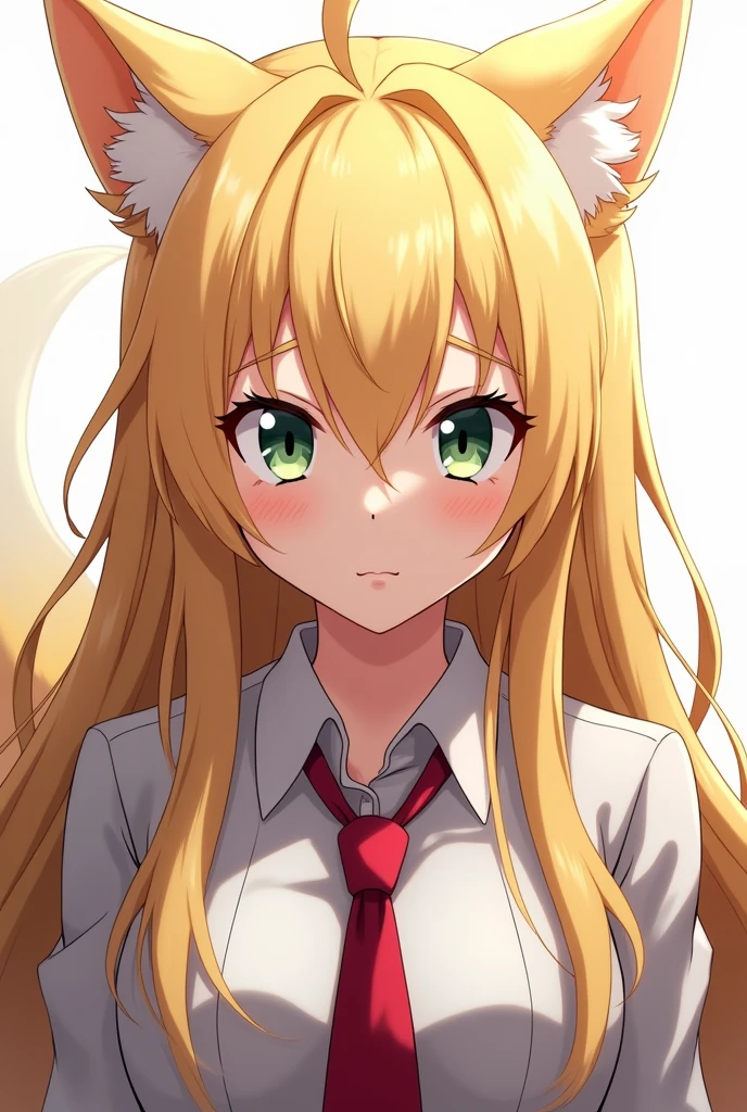 Girl with blonde hair and a serious expression with wolf ears and wolf tail anime animation line best quality and best effects best shadows best lighting 8k 