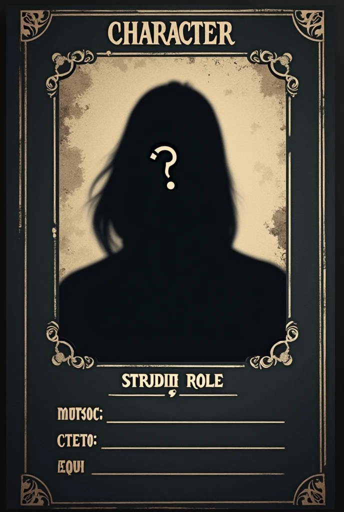 I want you to create a template like dark to create the characters with those roles. Type you put in the character sheet template. card. And you put a little box with the shadow of someone's head and a question mark in it. That is, as a protected identity. And then you put down “Character Role”. And on the other side of the card you put "Who is it??”. in Spanish. And you leave room for me to fill in the gaps.