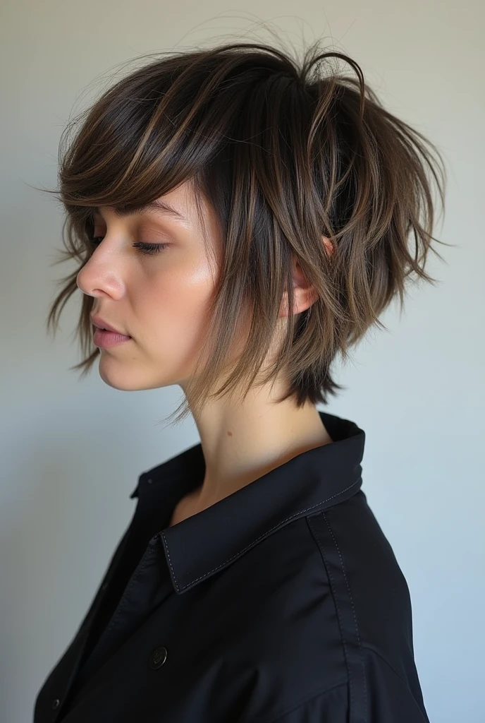 The top and sides are cut shorter, and the back is left significantly longer with layers to create a gradual transition