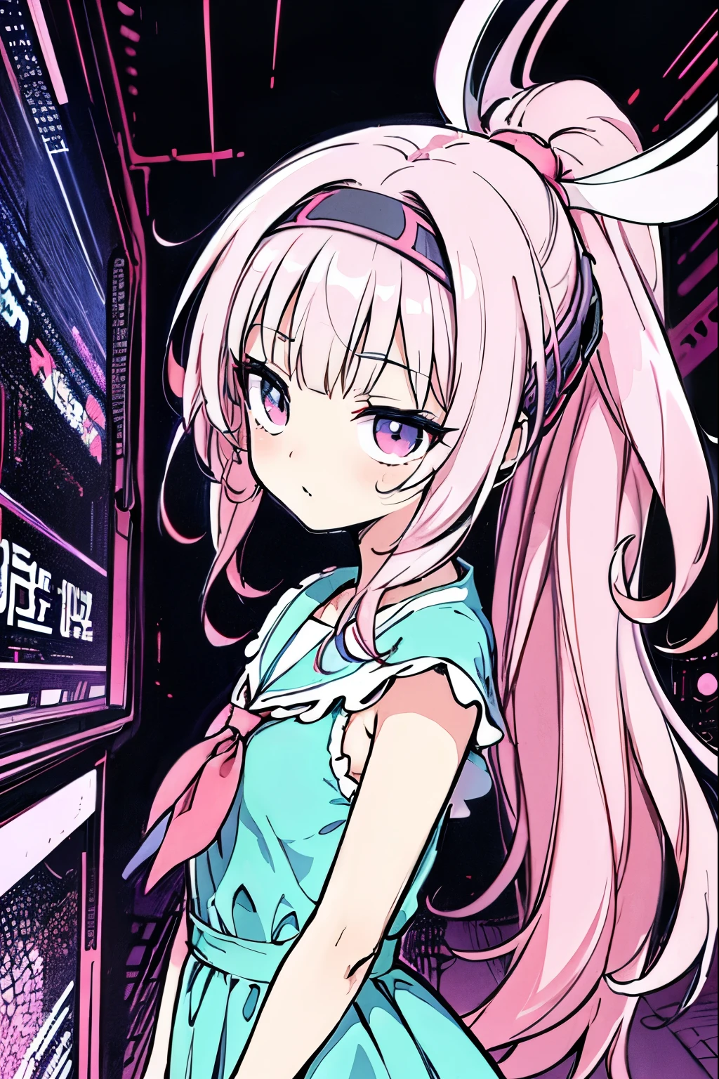 (anime girl in a dress and headband standing in front of a building, digital cyberpunk anime art, digital cyberpunk - anime art, anime cyberpunk art, cyberpunk anime girl, cyberpunk anime girl mech, anime style 4 k, best anime 4k konachan wallpaper, cyber school girl, cyberpunk anime art, portrait anime space cadet girl, anime girl of the future, dreamy cyberpunk girl
