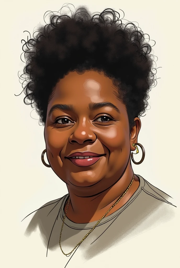 Drawing of the chubby black philosopher Bell Lelia Gonzales, com cor versao sketch, very similar to her