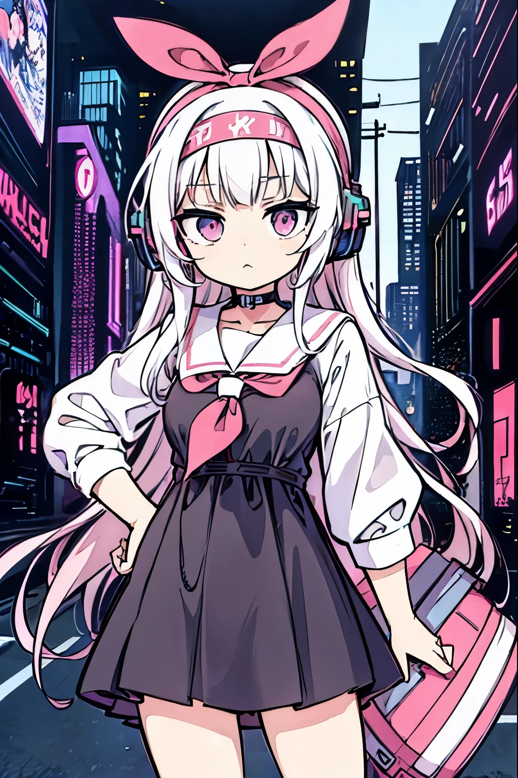 (anime girl in a dress and headband standing in front of a building, digital cyberpunk anime art, digital cyberpunk - anime art, anime cyberpunk art, cyberpunk anime girl, cyberpunk anime girl mech, anime style 4 k, best anime 4k konachan wallpaper, cyber school girl, cyberpunk anime art, portrait anime space cadet girl, anime girl of the future, dreamy cyberpunk girl
