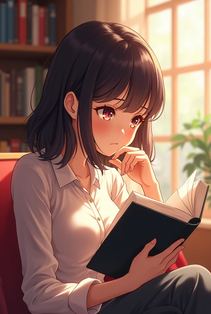 A attentive book reader animie character