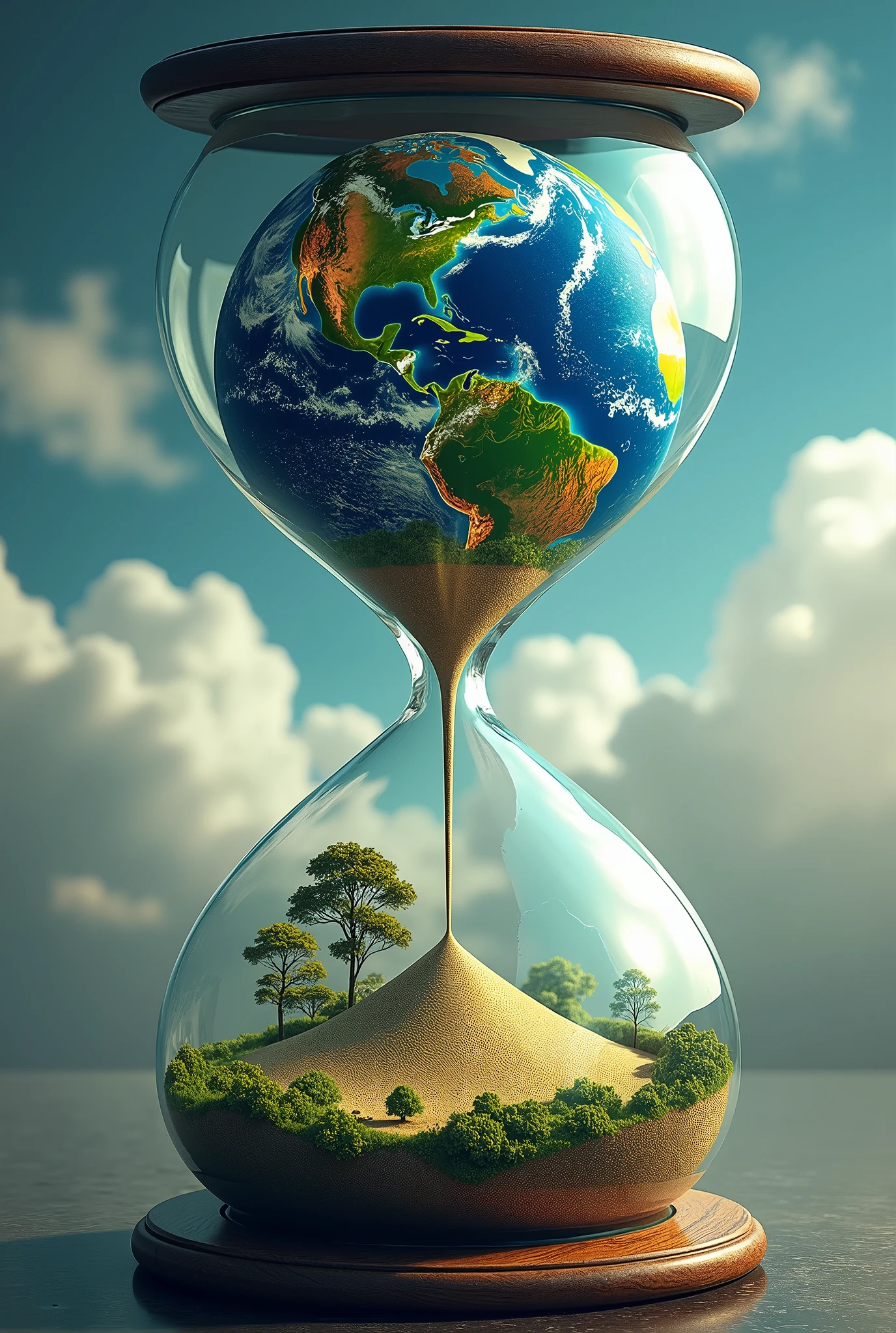 Creative poster 11 inches wide and 17 inches long, on earth inside an hourglass