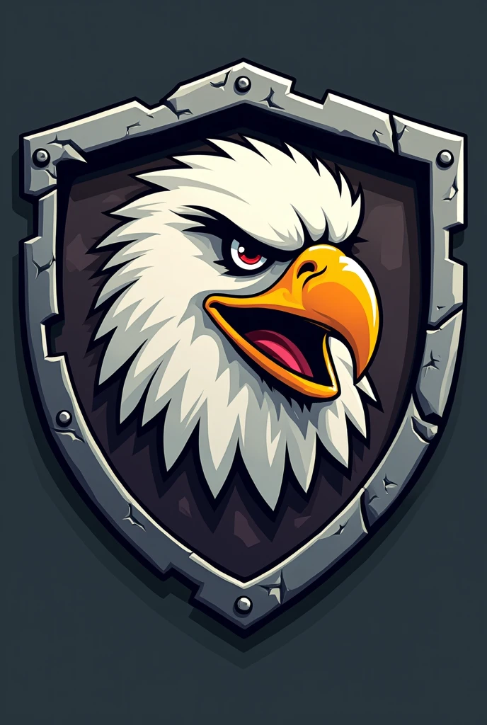 Create a cartoon image of an eagle's face inside a shield, in the shape of a rock team emblem
