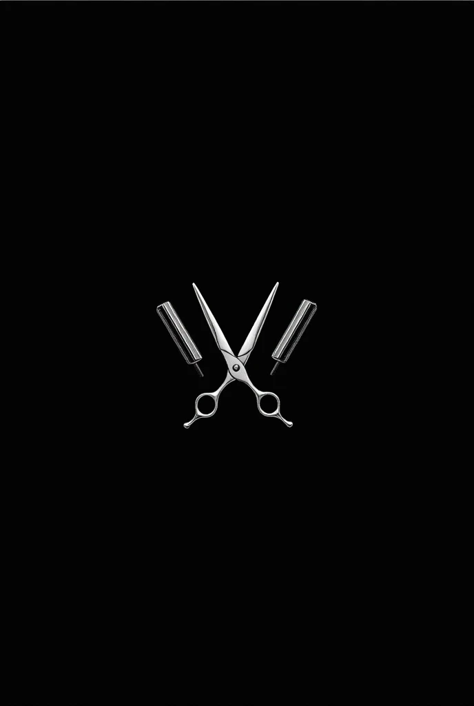 generates a logo with a black background and crossed barber scissors with gray barber razors