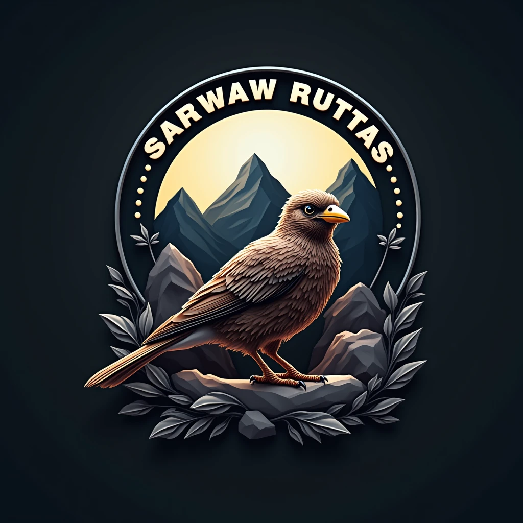 a circular logo, white border, dark background, SPARROW RUTAS in motorutes style, mountains, roblox, logo with white border, detailed logo, intricate design, highly detailed logo, photorealistic, 8k, hyperdetailed, cinematic lighting, dramatic shadows, glossy finish, metallic elements, 3d render, masterpiece, Honda NC750X