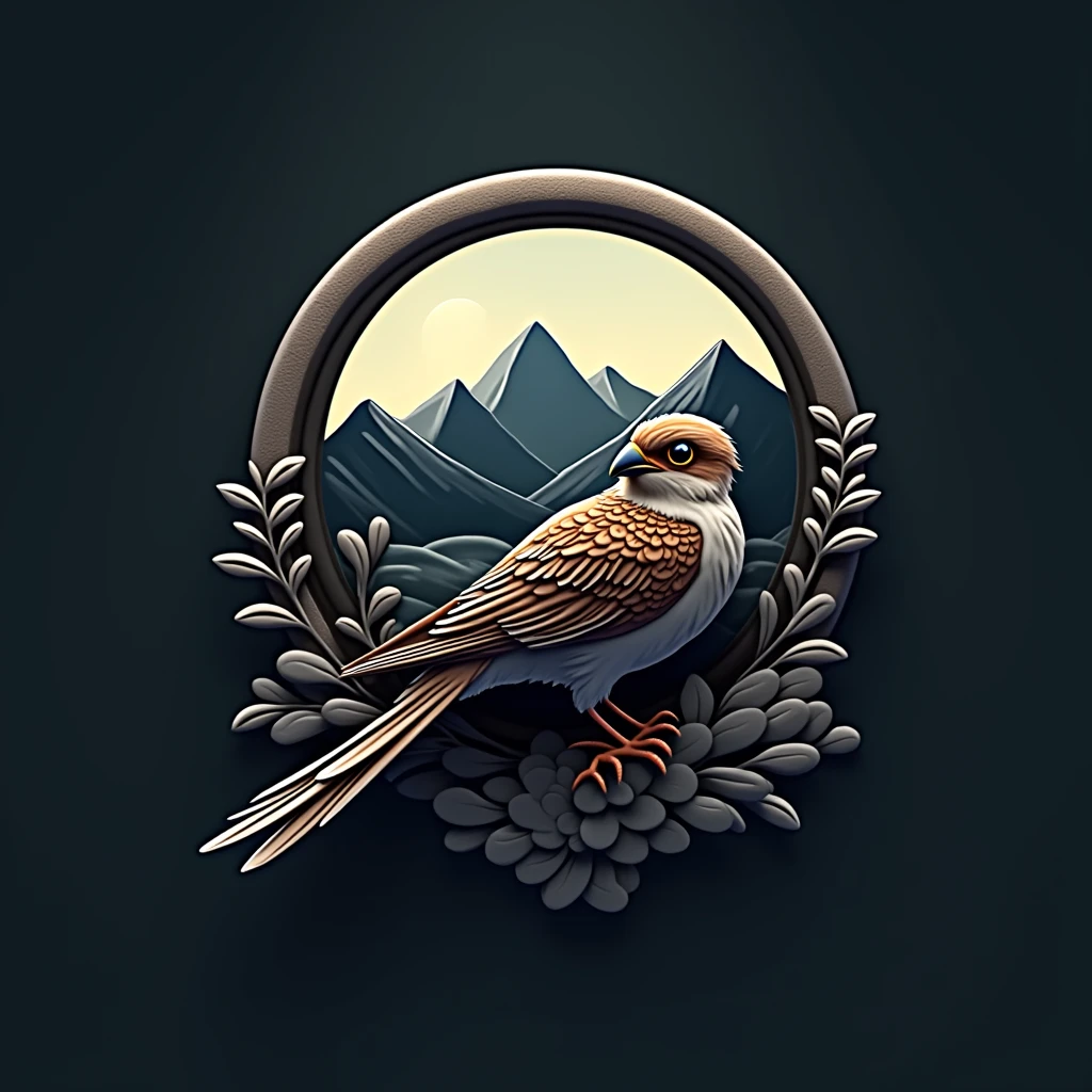 a circular logo, white border, dark background, SPARROW RUTAS in motorutes style, mountains, roblox, logo with white border, detailed logo, intricate design, highly detailed logo, photorealistic, 8k, hyperdetailed, cinematic lighting, dramatic shadows, glossy finish, metallic elements, 3d render, masterpiece, Honda NC750X