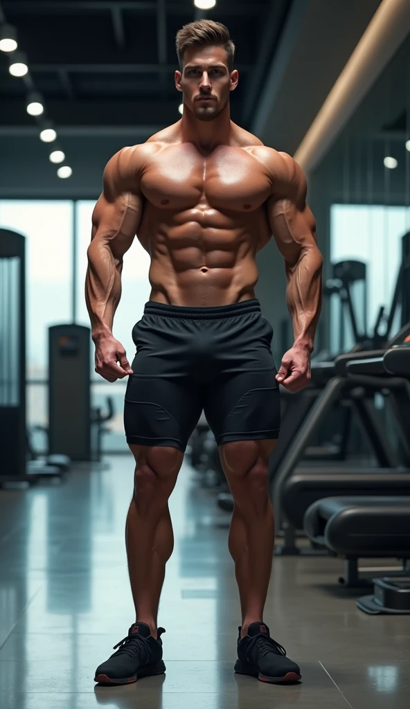 Man at the gym, gym showing off her calves, lower legs