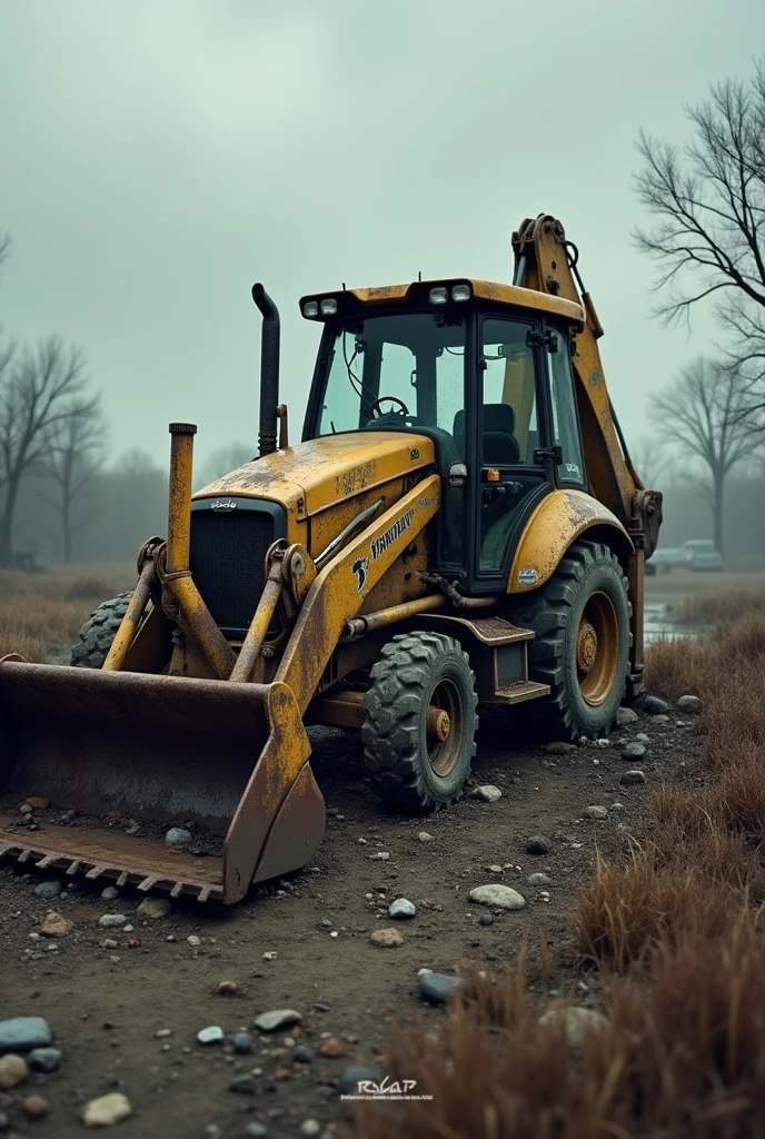 Crashed and dented backhoe