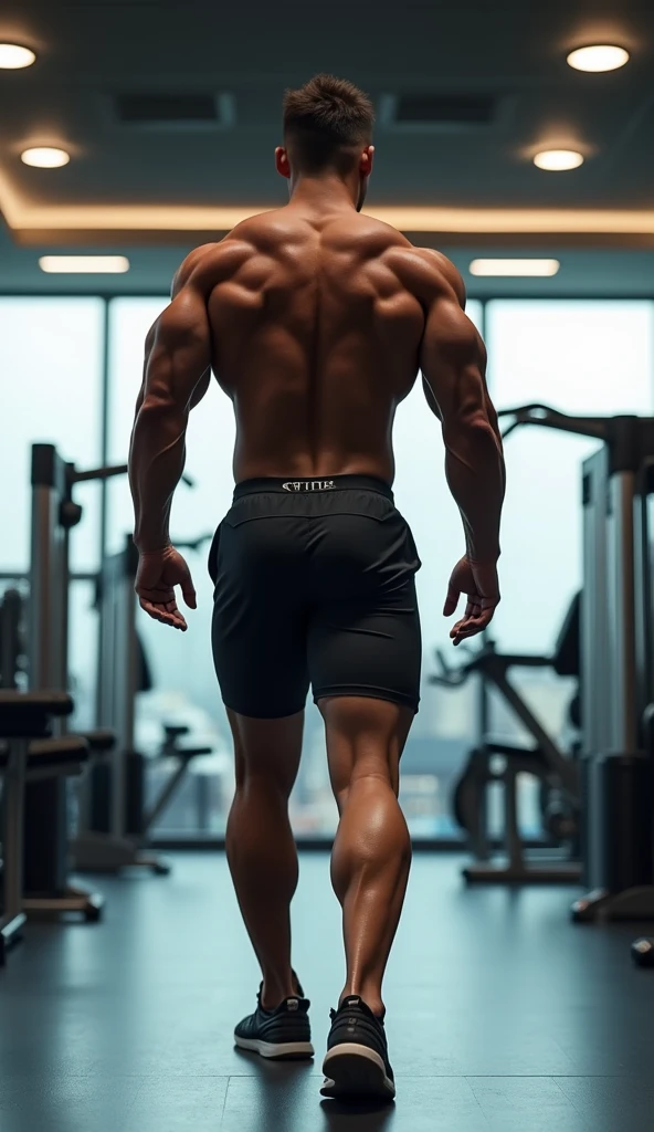 man from behind showing his toned calves, Man at the gym, gym.