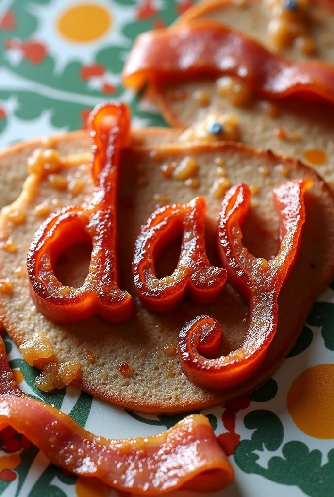 The phrase "day" made by bacon slices in Portuguese
