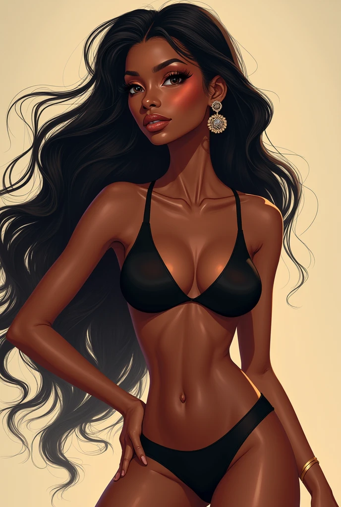 Black woman. Very dark skin. Tall. Beautiful. Animated. Full body showing.Ultra high quality.