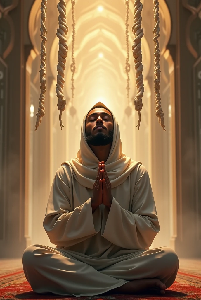 A Muslim, who prays and in the background all the knots are untied