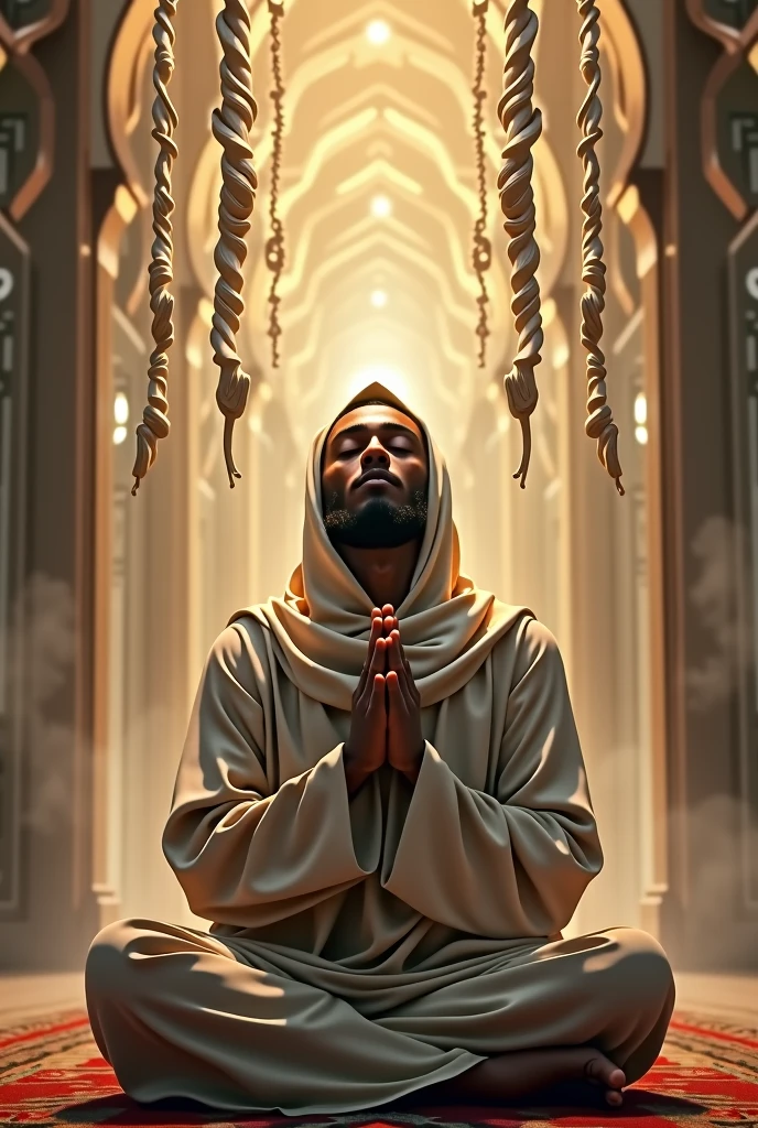 A Muslim, who prays and in the background all the knots are untied