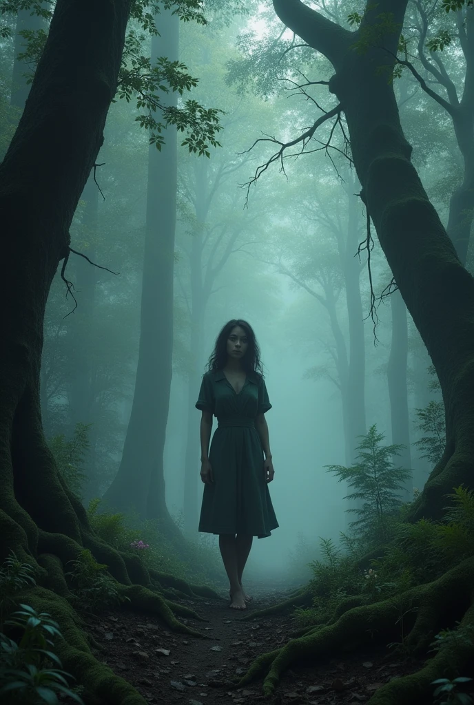 She looking for her husband in the woods 