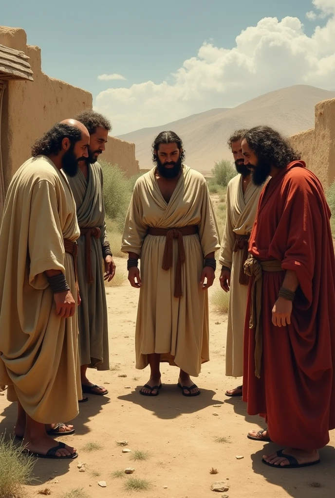 Create an image, Bible times of brothers mocking a younger brother 