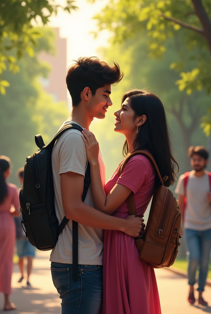 Two Bangladeshi University boy and girl dating in campus. But a friend behind them who jealously looking at them