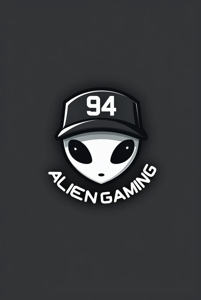 Logo with the head of an alien with a cap and black eyes with the word alien gaming at the bottom and the number 94 on the head