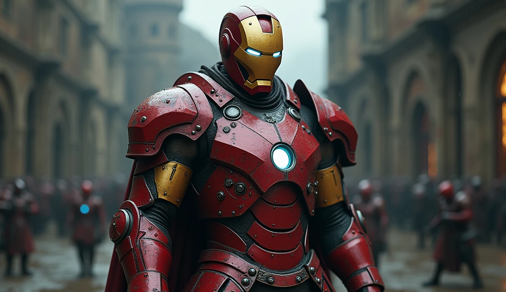 marvel iron man, of medieval armor, grimdark, cos, real colors of the hero