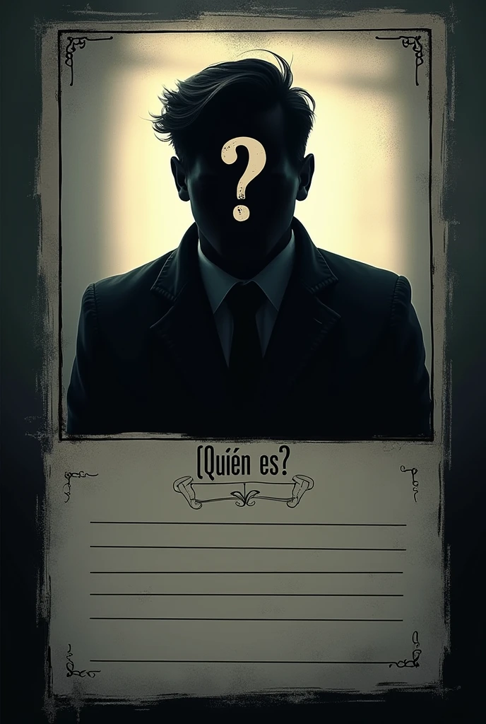 I want you to create a template like dark to create the characters with those roles. Type you put in the character sheet template. card. And you put a little box with the shadow of someone's head and a question mark in it. That is, as a protected identity. And then you put down “Character Role”. And on the other side of the card you put "Who is it??”. in Spanish. And you leave plenty of room for me to fill in the blanks..