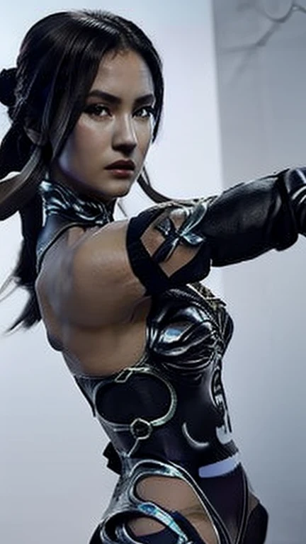 a close up of a woman in a dress with a purple background, Zafina, style ivan talavera and artgerm, extremely detailed artgerm, highly detailed exquisite fanart, portrait of chun - li, portrait of chun li, style artgerm, chun li, chun - li, chun-li, artgerm. high detail, graphic artist artgerm, Full Body pose 