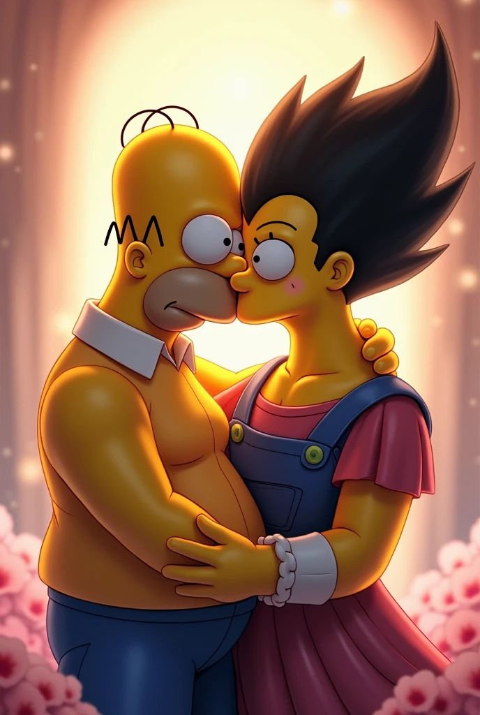 Homer Simpson and Vegeta kissing