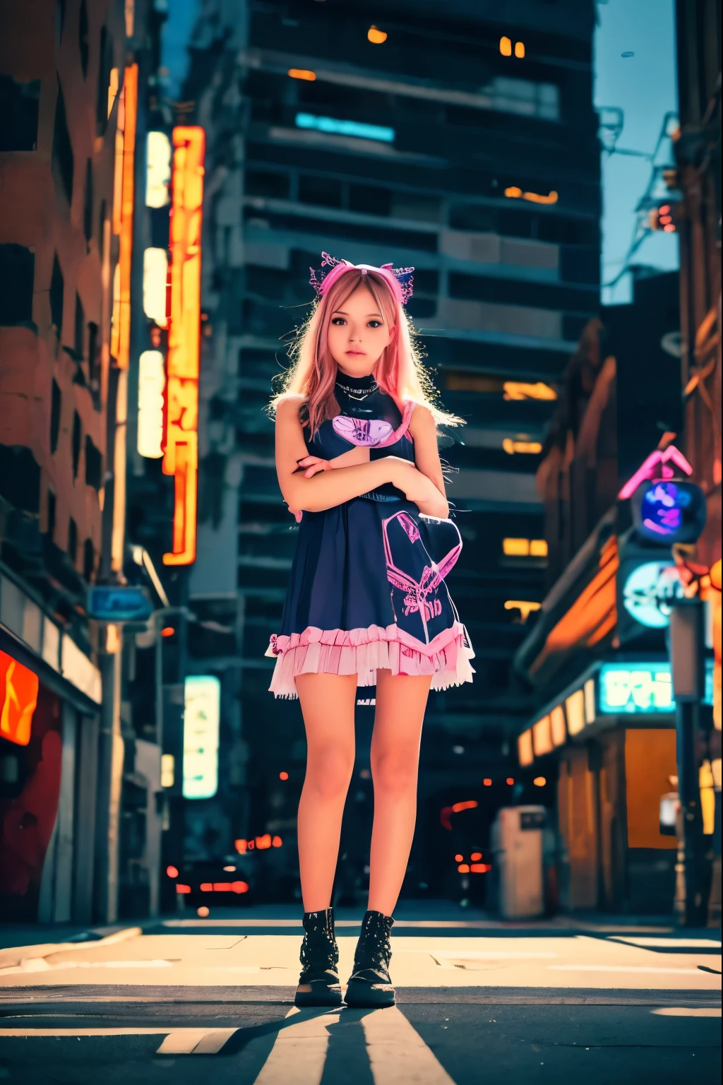 anime girl in a dress and headband standing in front of a building, digital cyberpunk anime art, digital cyberpunk - anime art, anime cyberpunk art, cyberpunk anime girl, cyberpunk anime girl mech, anime style 4 k, best anime 4k konachan wallpaper, cyber school girl, cyberpunk anime art, portrait anime space cadet girl, anime girl of the future, dreamy cyberpunk girl