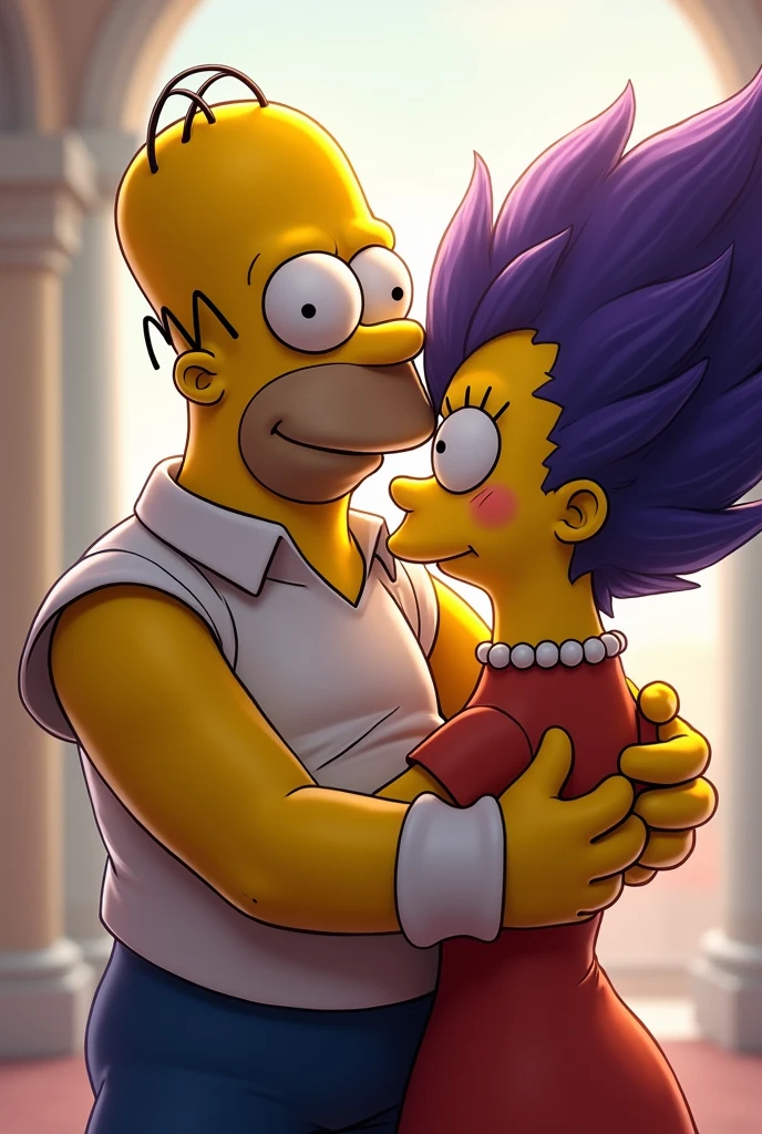 Homer Simpson and Vegeta kissing