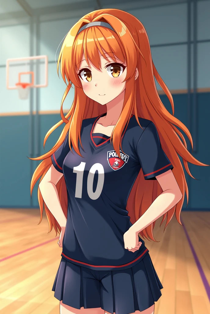 Haikiyuu, anime, Haikiyuu Gym, long loose orange hair, light brown eyes, porter&#39;s clothing with the number 10, female. 