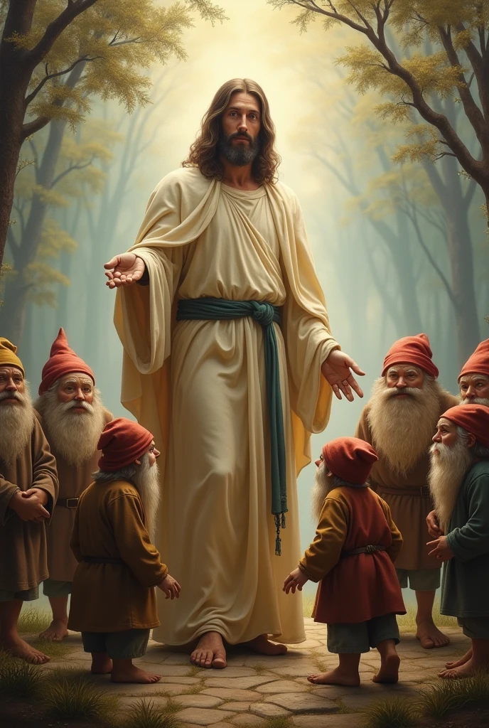 Jesus and the dwarves around Jesus