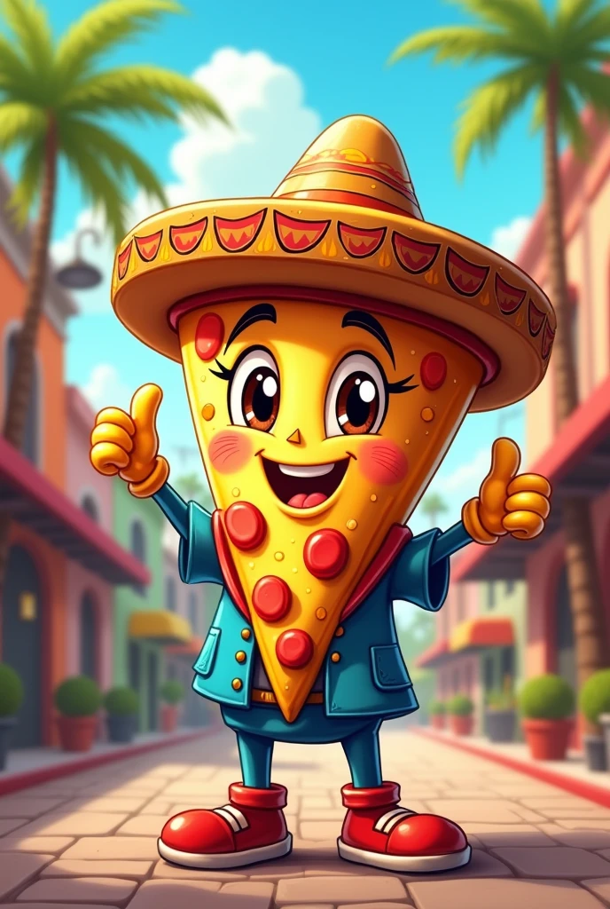 Mascot for a pizzeria in Venezuela from pizza mia blue and red 