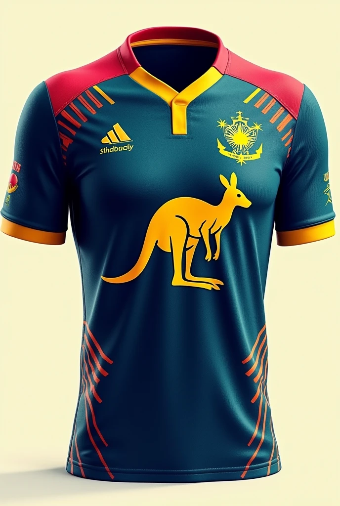 Create an Australia team jersey , With blue colors, red and white