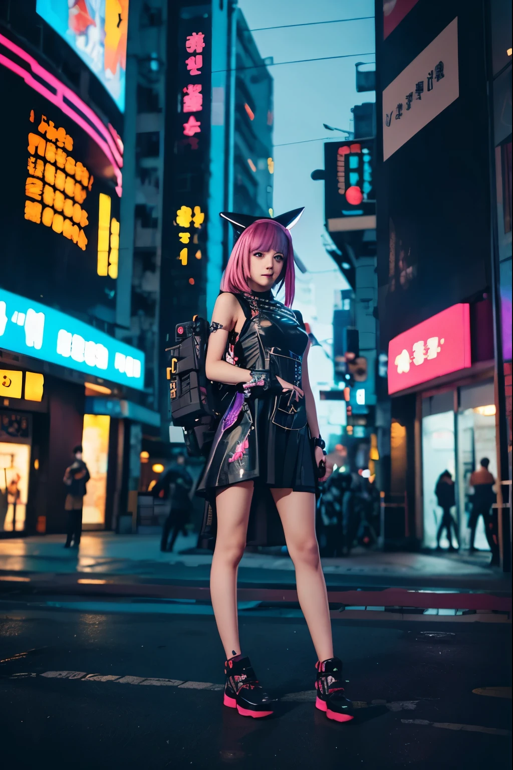 anime girl in a dress and headband standing in front of a building, digital cyberpunk anime art, digital cyberpunk - anime art, anime cyberpunk art, cyberpunk anime girl, cyberpunk anime girl mech, anime style 4 k, best anime 4k konachan wallpaper, cyber school girl, cyberpunk anime art, portrait anime space cadet girl, anime girl of the future, dreamy cyberpunk girl