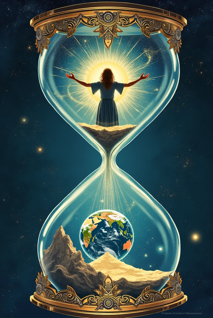 Creative poster 11 inches wide and 17 inches long, on earth inside an hourglass, creation process