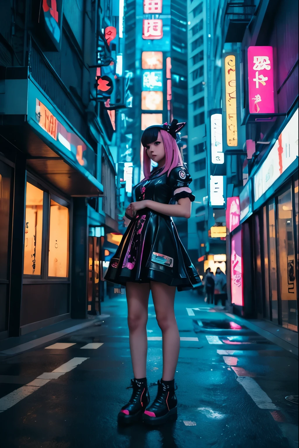 anime girl in a dress and headband standing in front of a building, digital cyberpunk anime art, digital cyberpunk - anime art, anime cyberpunk art, cyberpunk anime girl, cyberpunk anime girl mech, anime style 4 k, best anime 4k konachan wallpaper, cyber school girl, cyberpunk anime art, portrait anime space cadet girl, anime girl of the future, dreamy cyberpunk girl