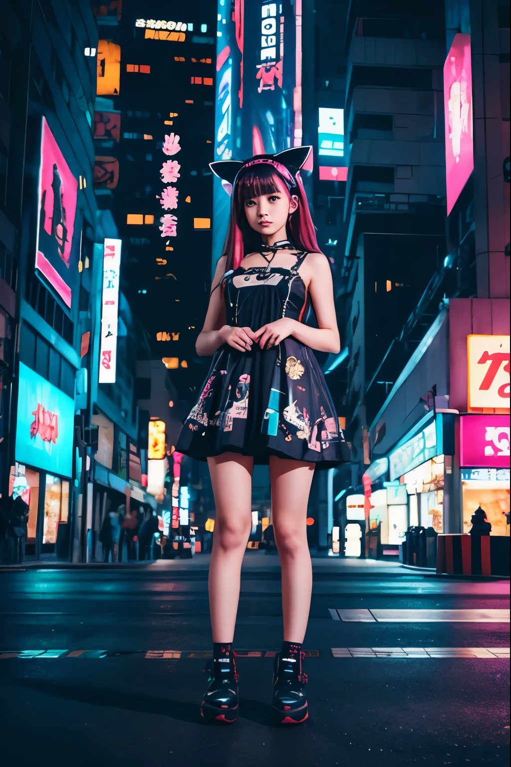 anime girl in a dress and headband standing in front of a building, digital cyberpunk anime art, digital cyberpunk - anime art, anime cyberpunk art, cyberpunk anime girl, cyberpunk anime girl mech, anime style 4 k, best anime 4k konachan wallpaper, cyber school girl, cyberpunk anime art, portrait anime space cadet girl, anime girl of the future, dreamy cyberpunk girl