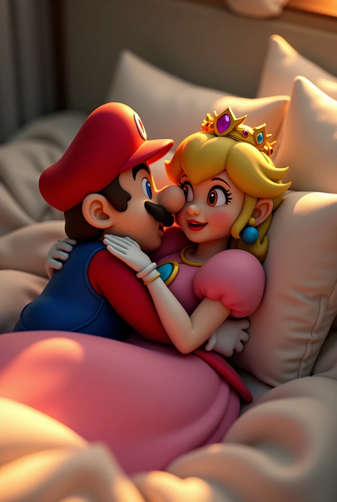 Mario et Peach sont dans un lit