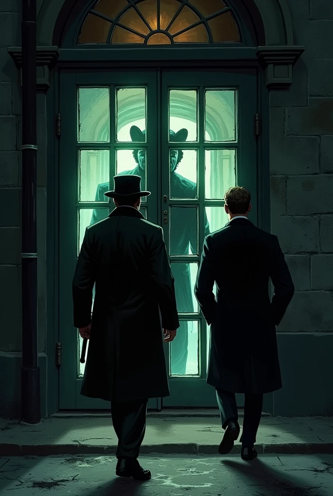 Terson and Poole decide to make one last attempt to break into Jekyll's laboratory., but they find the door closed and, Through the window, They see Hyde inside the laboratory. The situation becomes even more disturbing when Poole and Utterson hear strange noises and voices that suggest that Jekyll is in grave danger..