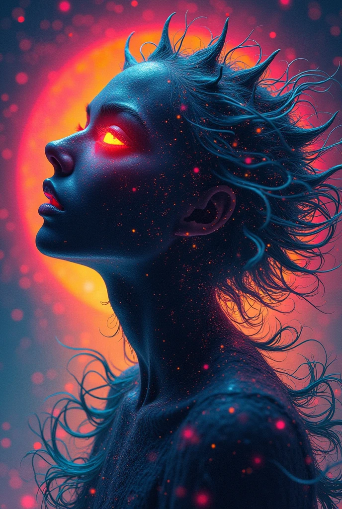 nightmare、psychedelic、Space is distorted、colorful、dream-like、Color is noisy々Shii、Distorted human silhouette、Grin